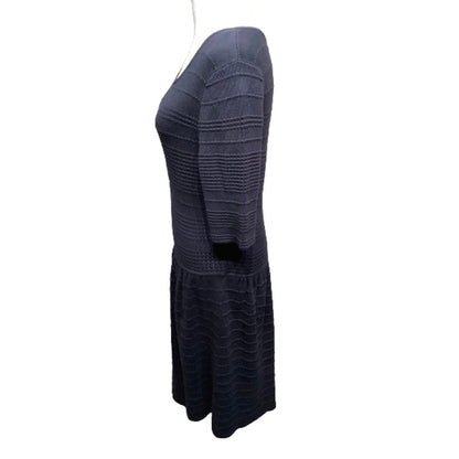 Vince Camuto Dress M Navy Knitted Texture Knee-Length Classic Elegant Teacher