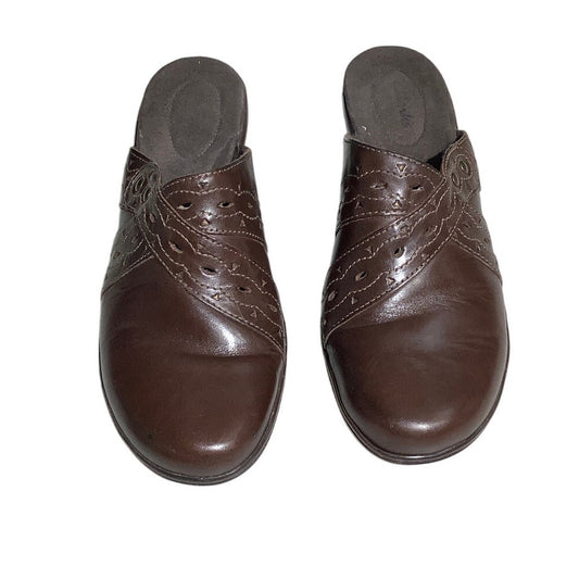 Clarks Leather Slip-On Heeled Mules Women’s 9M – Brown, Comfort, Everyday Wear