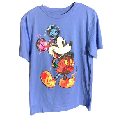 Disney Mickey Mouse Kids Small Light Blue 100% Cotton Graphic T-Shirt