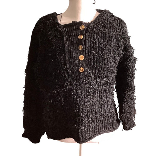 POL Black Knit Hooded Sweater Women’s Size S — Cozy, Casual, Textured