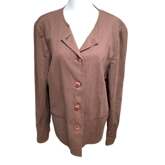 Preston & York Women's Brown Linen Blend Blazer 16 Office, Minimalist, Classic