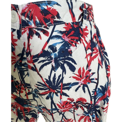 Caribbean Joe Red,White Blue Palm Tree Print Shorts Sz 10 Beachy Vibrant Casual