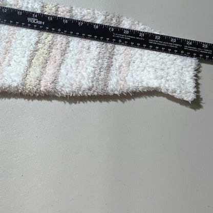 POL White Pink Tan Fuzzy Striped Sweater Women S/M — Soft, Cozy, Lightweight