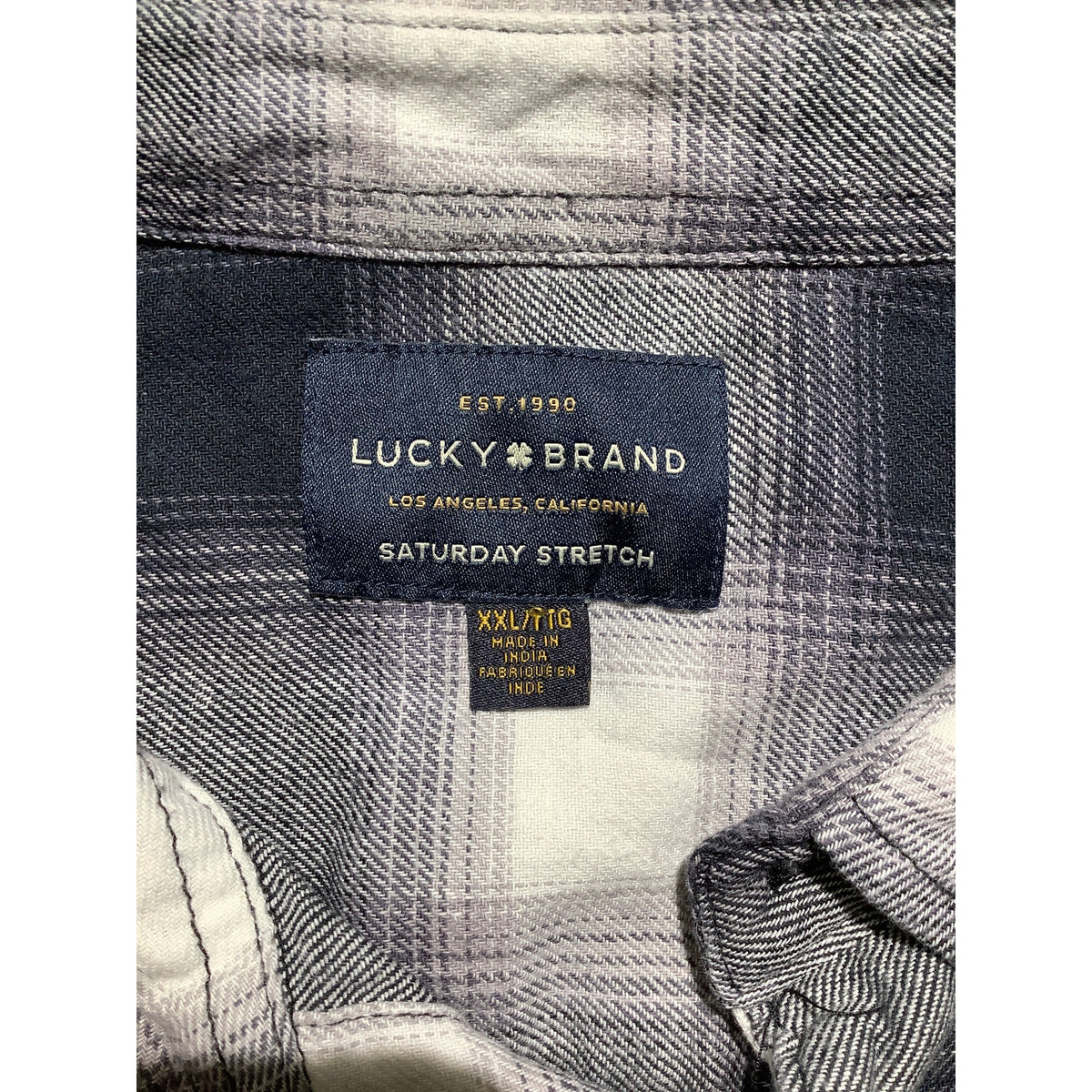 Lucky Brand Men's XXL Navy Purple White Plaid Stretch Button Down