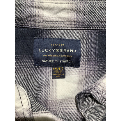 Lucky Brand Men's XXL Navy Purple White Plaid Stretch Button Down