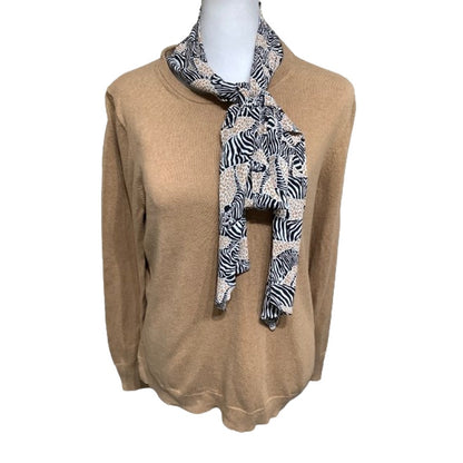 J. Crew Brown Sweater with Animal Print Scarf Accent M Classic, Versatile, Cozy