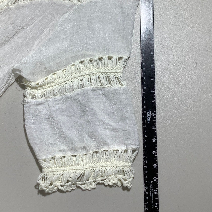 Time Line Ivory Crochet Boho Cover Up Tunic Women’s 1X — Fringe, Beach, Festival