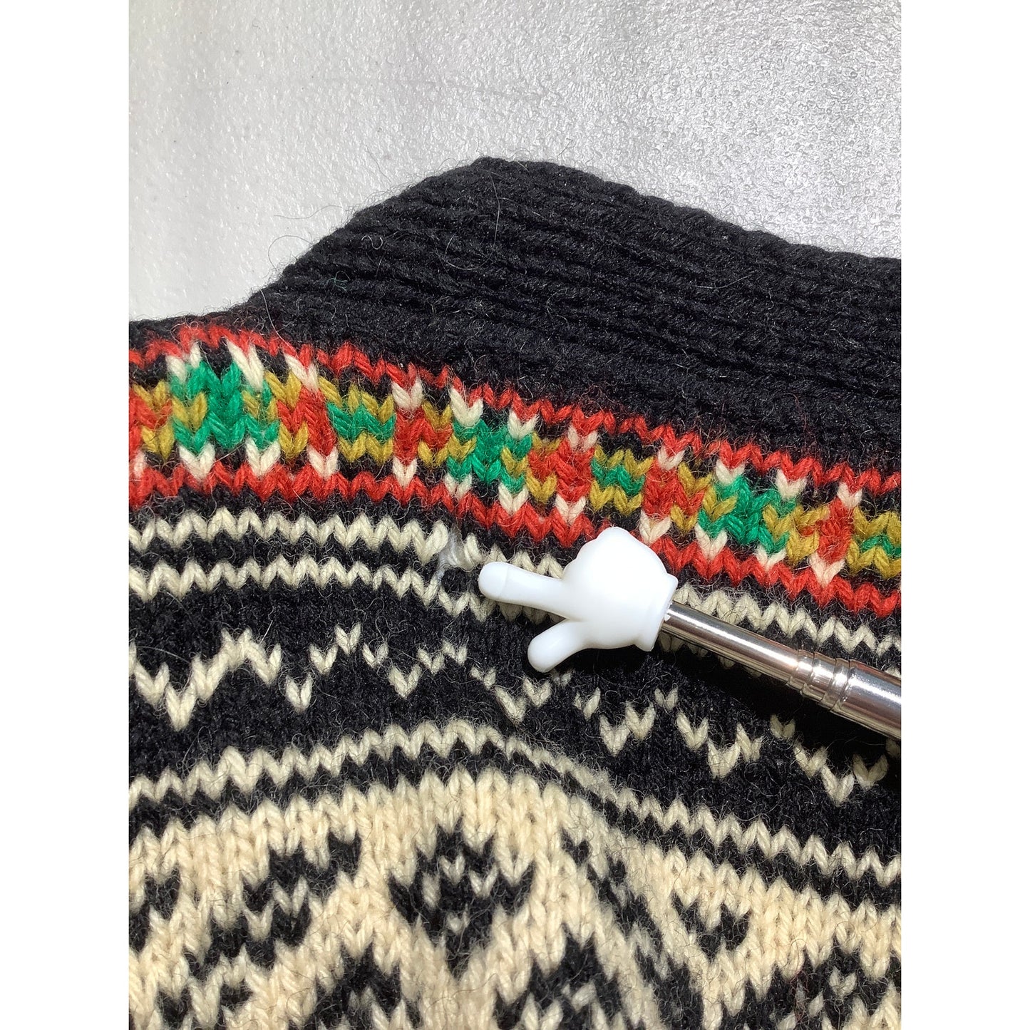 Noise Knit Wool Cardigan Black Multi-Color – Vintage, Nordic, Button Front