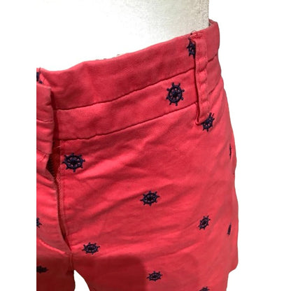 British Khaki Pink Embroidered Shorts - Sz 8, Nautical, Casual, Summer