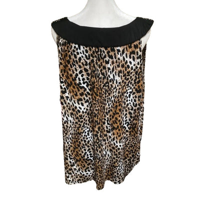 Carolyn Taylor Sleeveless Top 3X Leopard Print Embellished Boho Chic - Flaw