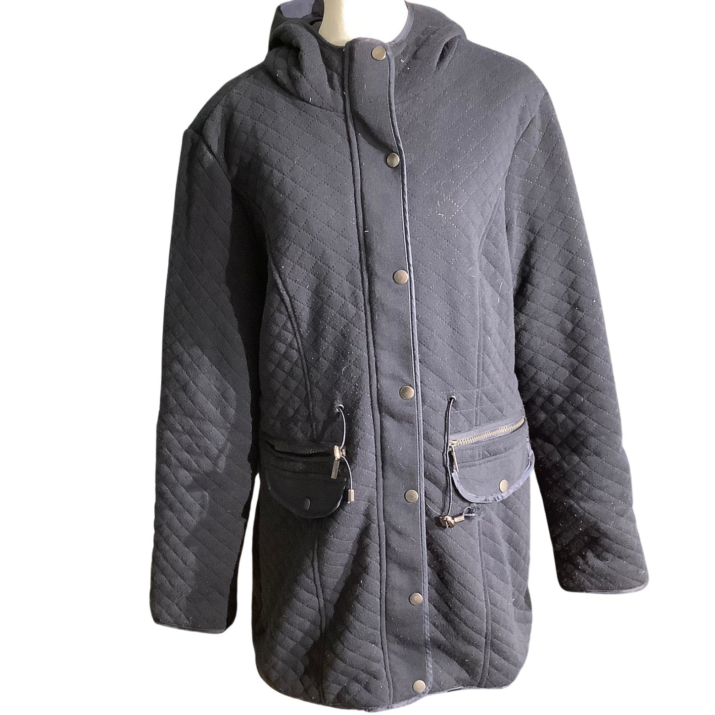 Yoki Navy Blue Quilted Hooded Jacket Women Large — Cozy, Casual, Winter