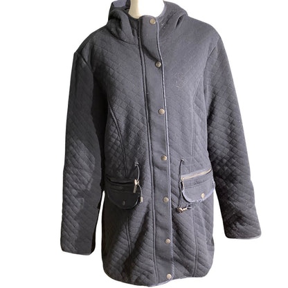 Yoki Navy Blue Quilted Hooded Jacket Women Large — Cozy, Casual, Winter