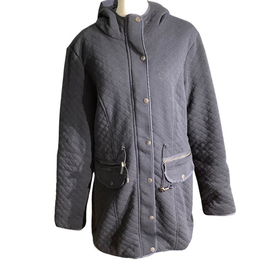 Yoki Navy Blue Quilted Hooded Jacket Women Large — Cozy, Casual, Winter
