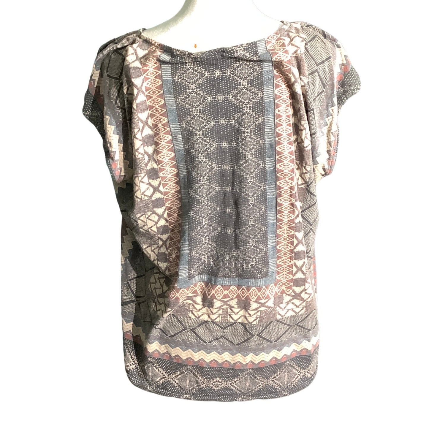 Lucky Brand Boho Geometric Print Top Women M — Multi-Color, Tie Front, Festival