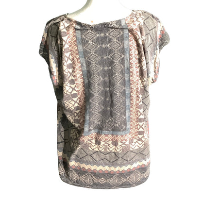 Lucky Brand Boho Geometric Print Top Women M — Multi-Color, Tie Front, Festival