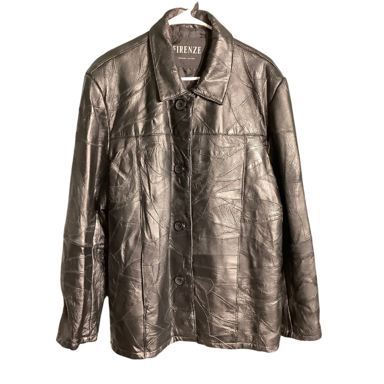 Firenze Black Genuine Leather Jacket XXL Geometric— Moto, Streetwear, Retro