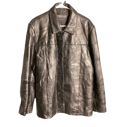 Firenze Black Genuine Leather Jacket XXL Geometric— Moto, Streetwear, Retro