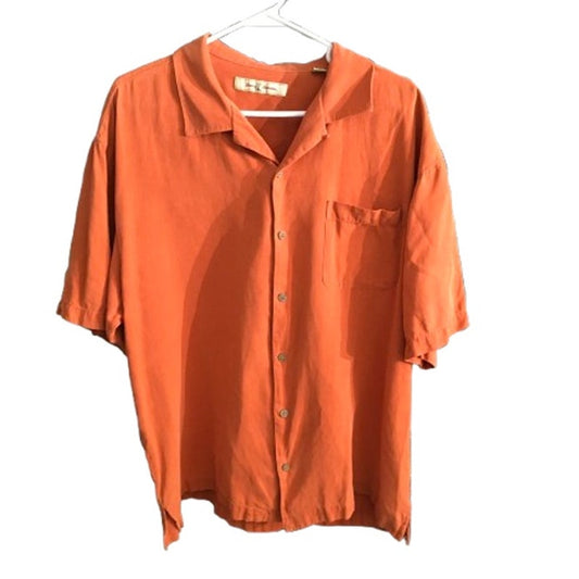 Tommy Bahama Men's XL Orange Silk Short Sleeve Shirt - Vintage, Resort, Coastal