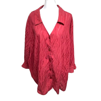 Maggie Barnes Red Button-Up Blouse, Size 4X - Bold, Comfortable, Classic