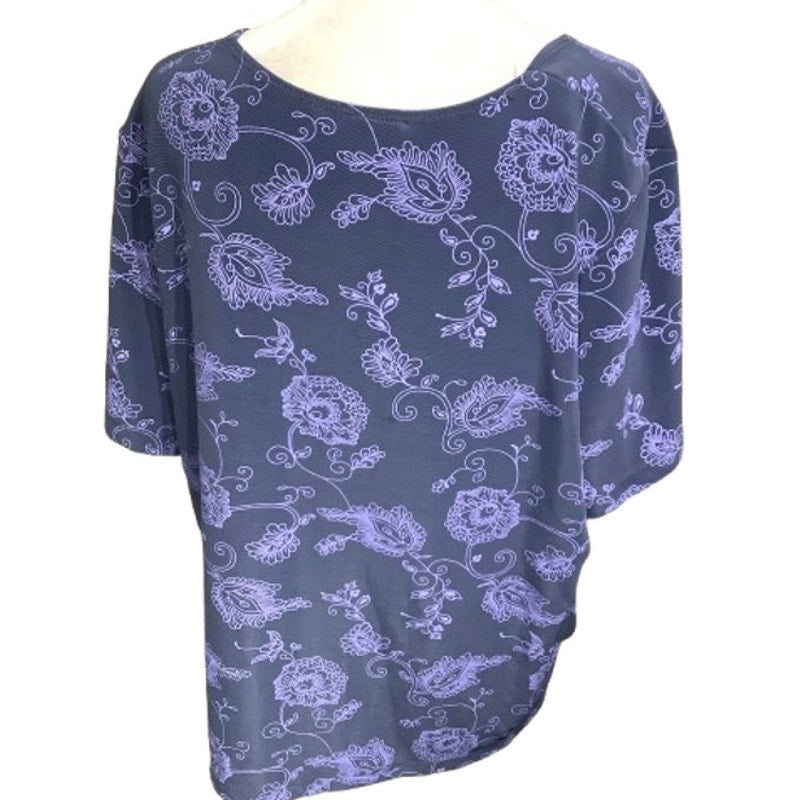 Susan Graver Lilac Floral Print Top, Size 1X - Boho, Feminine, Casual