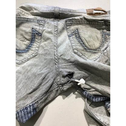 True Religion Gray Moto Jeans Size 38 – Streetwear, Grunge, Distressed FLAW