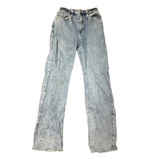 Hollister Women's Blue Jeans with Flower Embroidery Size 00R W24R Y2K Streetwear