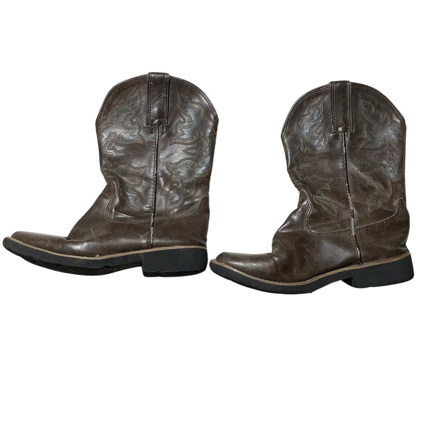 Roper Brown Leather Western Cowboy Boots Kids Size 2— Rodeo, Country, Square Toe