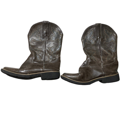 Roper Brown Leather Western Cowboy Boots Kids Size 2— Rodeo, Country, Square Toe