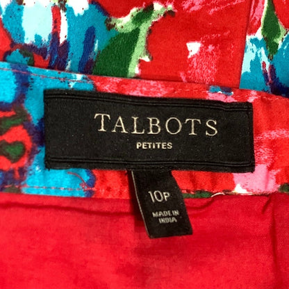 Talbots Petite Red Floral Pleated A-Line Skirt 10P Classic Feminine Summer Chic