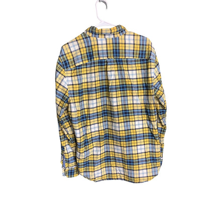 American Eagle Men's L Yellow Blue White Plaid Seriously Soft Button Up