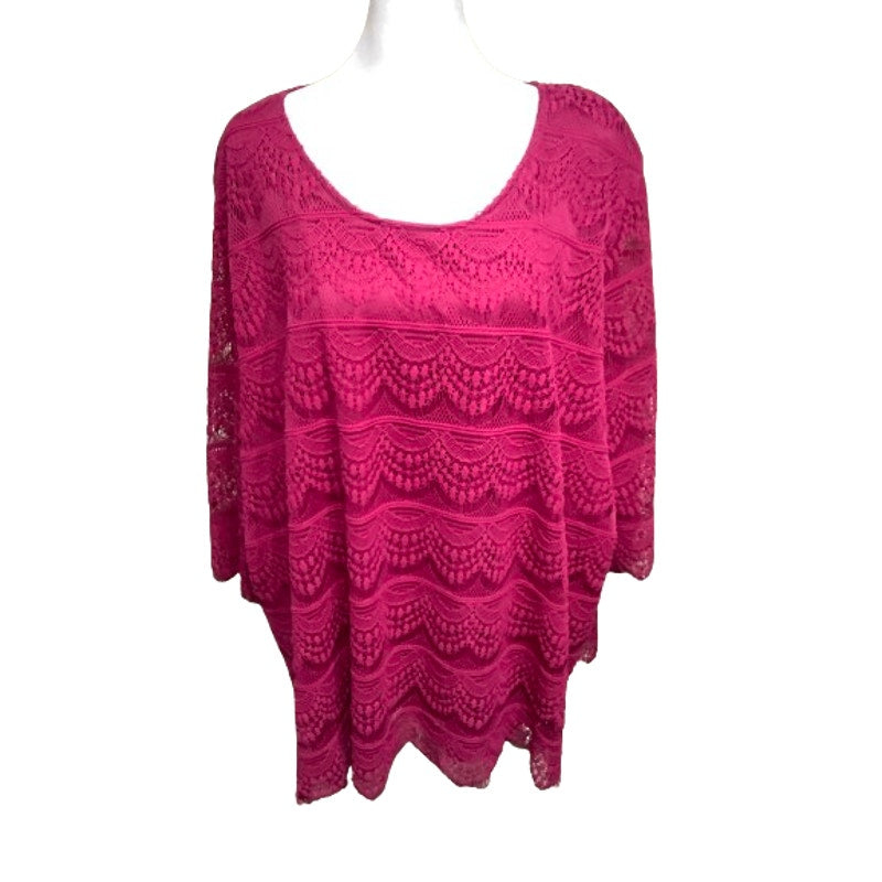 Catherines Pink Lace 3/4 Sleeve Top, Size 3X, Feminine, Boho, Romantic