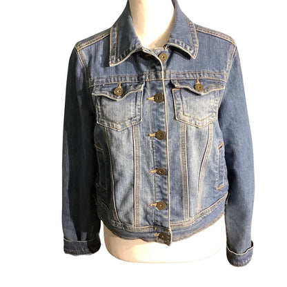 JouJou Denim Jacket Women's Size M Blue Cropped Button Up — Classic, Casual, Y2K