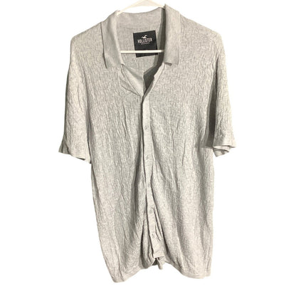 Hollister Men's M Light Gray Textured Crinkle Button Up Collared Shirt