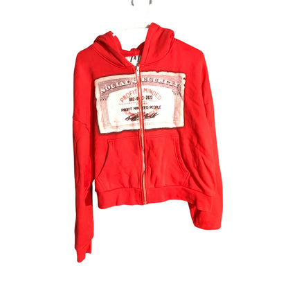 Profit Minded Men's M Red Social Security Zip Up Hoodie Streetwear