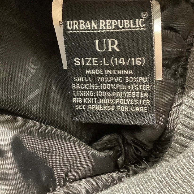 Urban Republic Gray Faux Leather Jacket Boys’ L 14–16 — Moto, Y2K, Streetwear