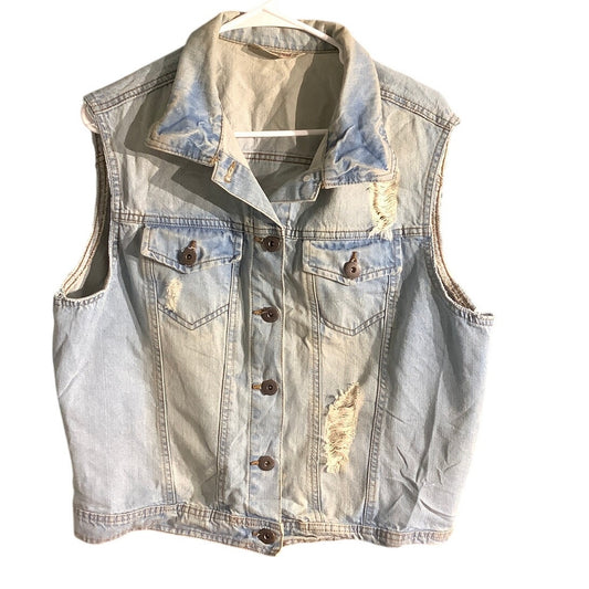 Highway Jeans Denim Vest Women’s Size 1X – Light Wash, Distressed, Sleeveless