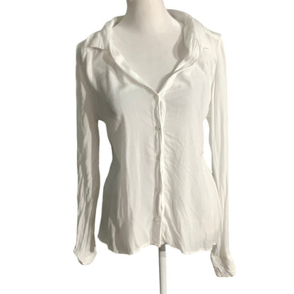 Bella Dahl White Button Front Blouse Women M — Collared, Open Back, Lightweight