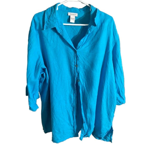 Avenue Light Blue Linen Shirt Size 26/28 – Coastal, Minimalist, Comfortable