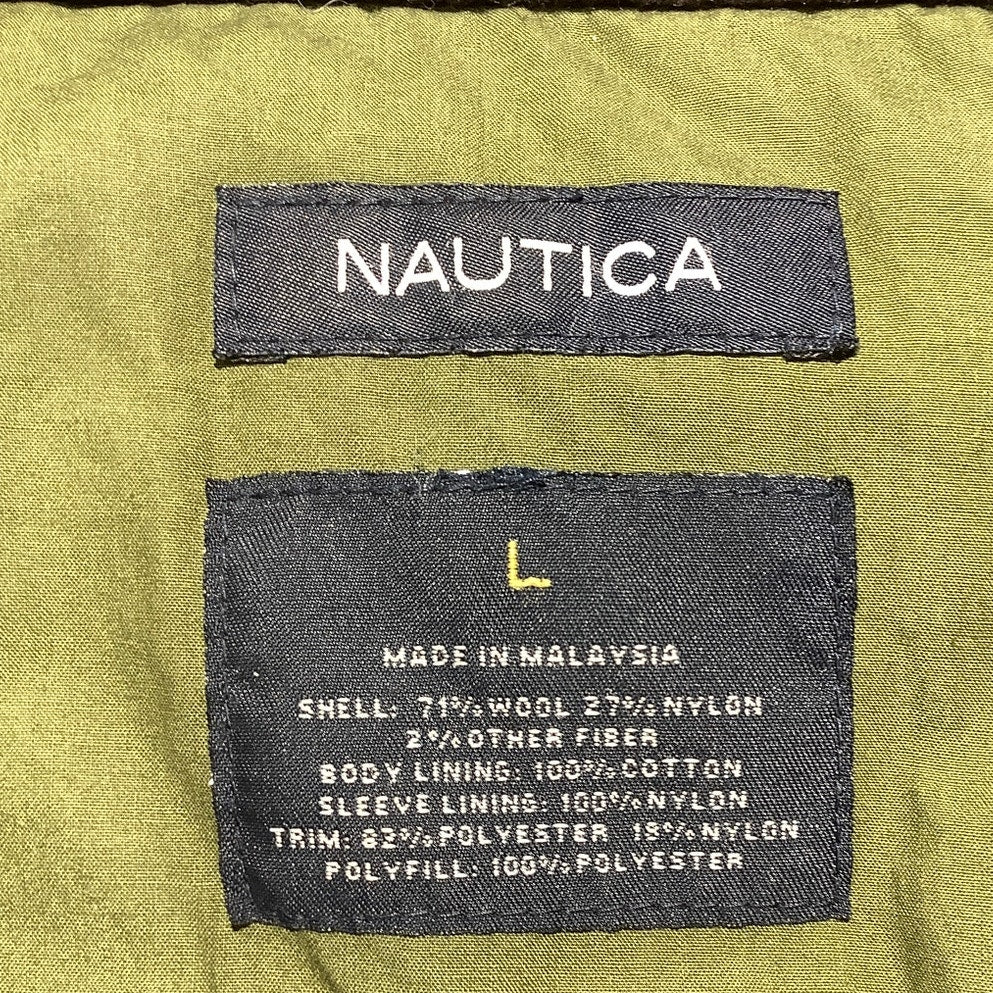 Nautica Brown Wool Blend Peacoat Men L — Full Zip, Classic, Winter Coat