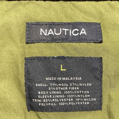 Nautica Brown Wool Blend Peacoat Men L — Full Zip, Classic, Winter Coat