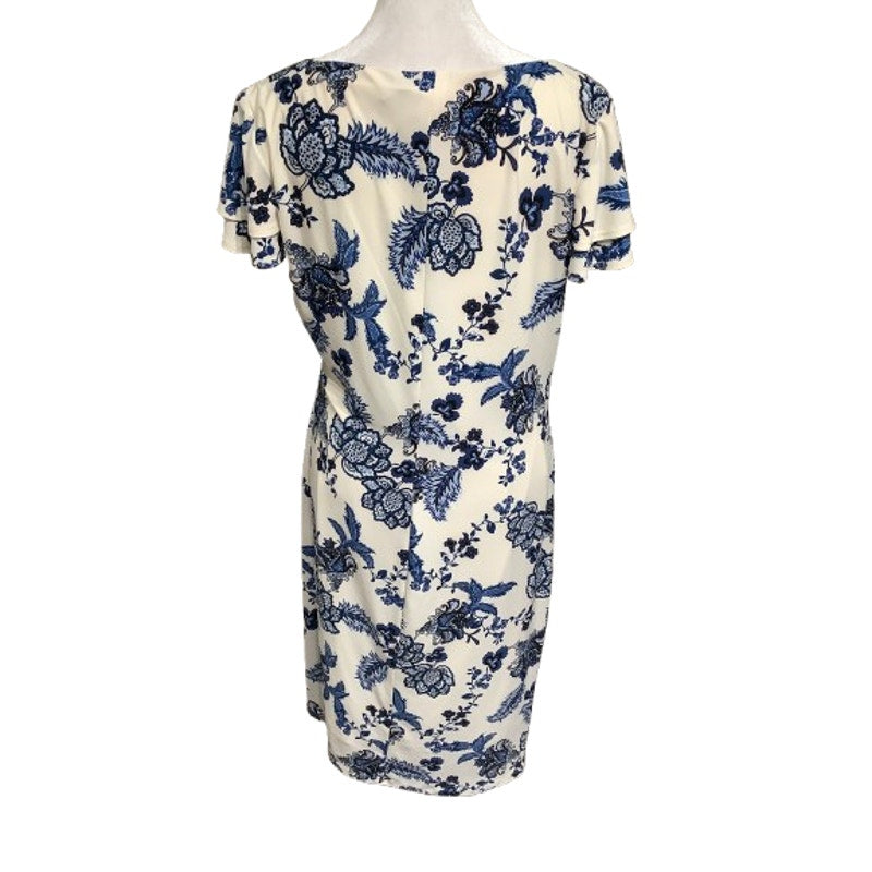 Lauren Ralph Lauren Black Label White and Blue Paisley Wrap Midi Dress Size 10