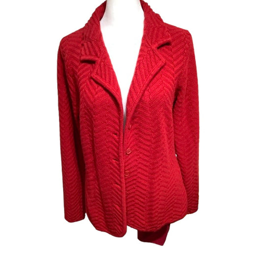 Norm Thompson Red Merino Wool Blend Cardigan Small - Classic, Cozy, Timeless