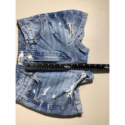 Refuge Denim Women's 5 Light Wash High Rise Distressed Frayed Cuff Shorts