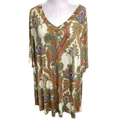 Paisley Cream Short Sleeve Top 4x – Boho, Whimsical, Y2K – Made in USA