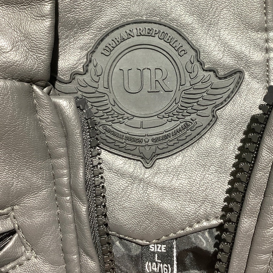 Urban Republic Gray Faux Leather Jacket Boys’ L 14–16 — Moto, Y2K, Streetwear