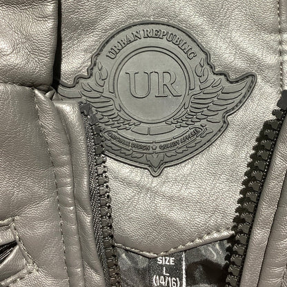 Urban Republic Gray Faux Leather Jacket Boys’ L 14–16 — Moto, Y2K, Streetwear