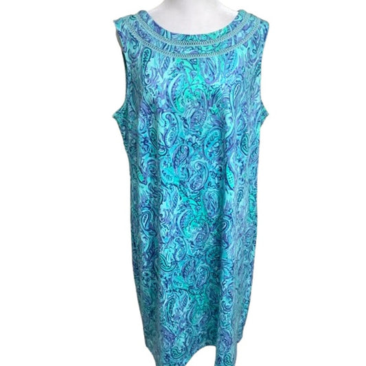 Talbots Women’s 1X Paisley Sleeveless Tunic Dress 36" Blue Boho, Preppy, Coastal