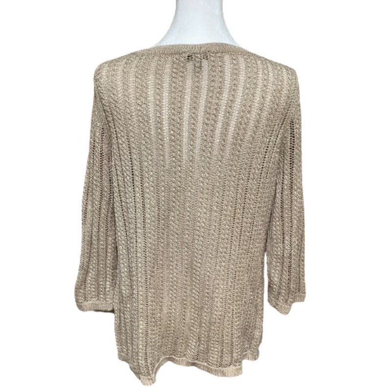 Talbots Gold Metallic Shimmer Linen Blend Sweater Sz M, Glam, Evening, Holiday