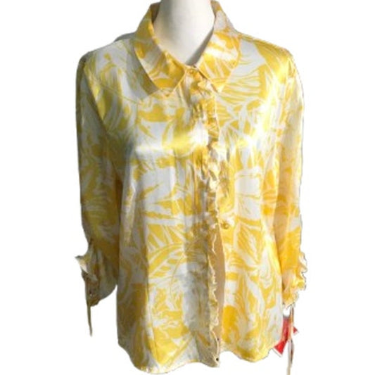 Oscar de la Renta Palm Blouse Size 12 - Coquette, Resortcore, Elegant