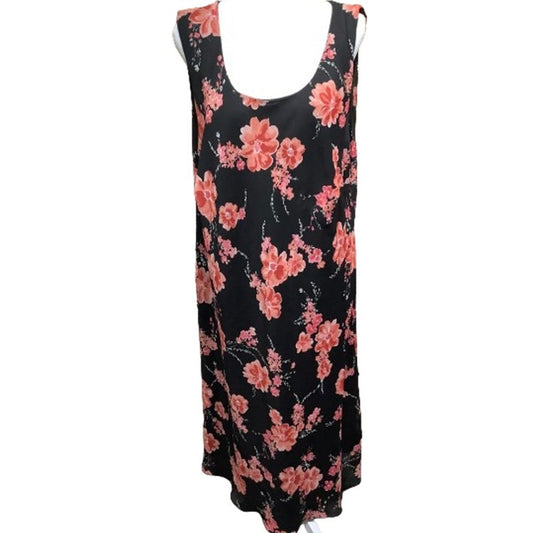 Studio I Black Floral Maxi Dress 20W Sleeveless Summer Flowy Teacher Church